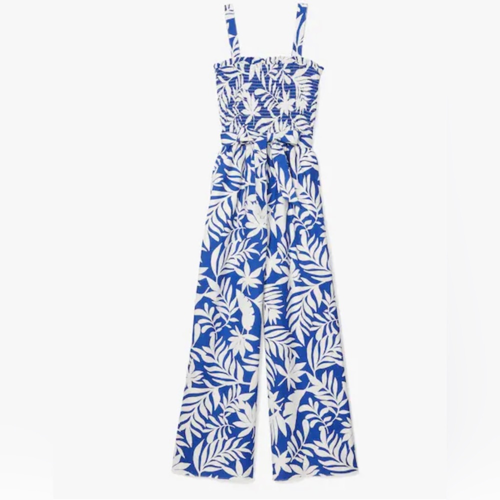 Tropical Foliage Smocked Jumpsuit